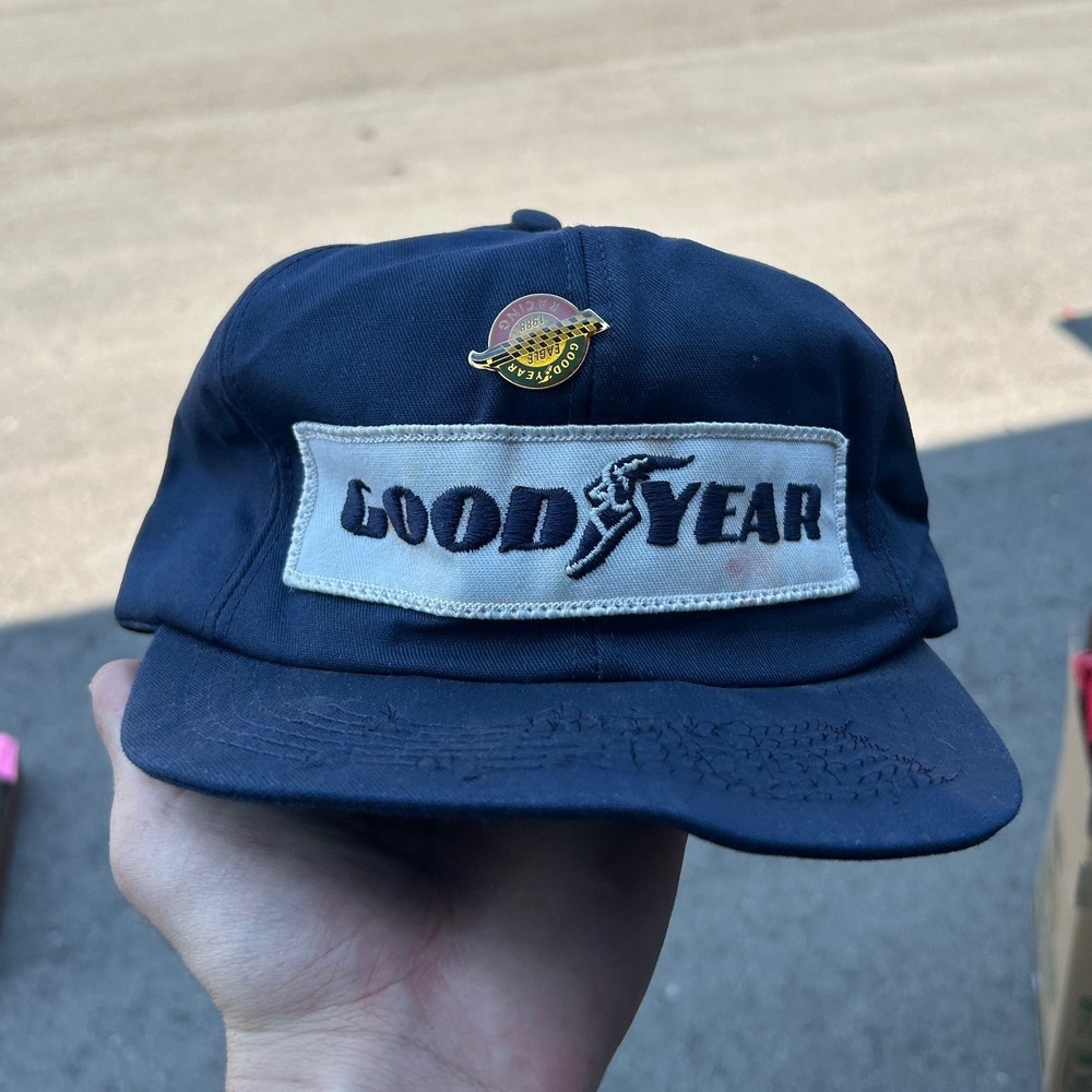 Vintage Goodyear Racing Hat Navy Blue K-Products Snapback 1988 Eagle Pin 80s USA